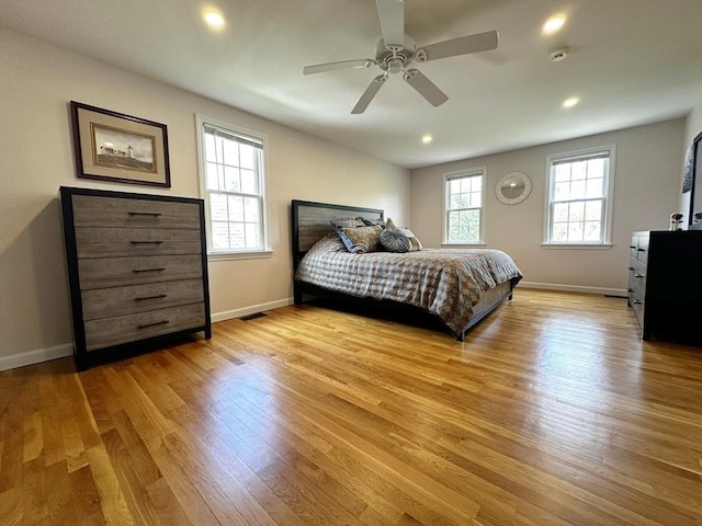121 Camp St Unit 108, Yarmouth, MA 02673 - bedroom with light wood-style floors, baseboards, recessed lighting, and ceiling fan