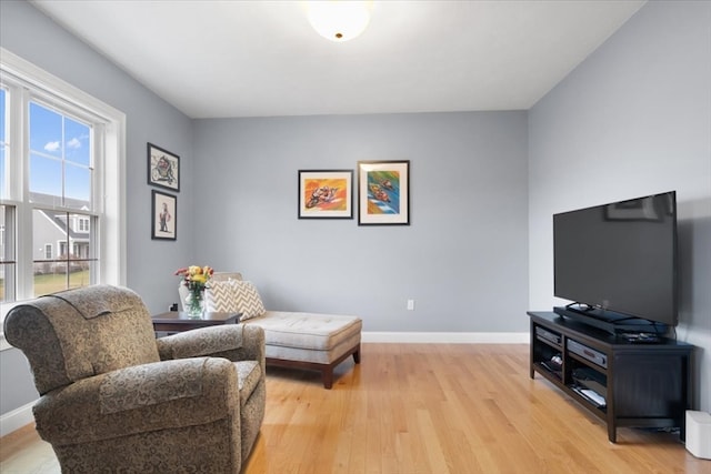 sitting room with light hardwood / wood-style floors