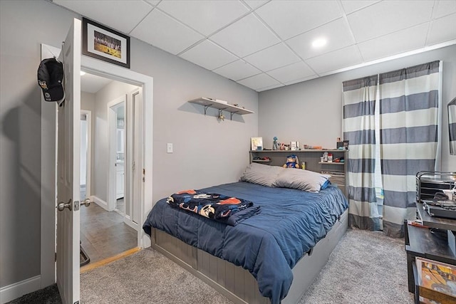 9 Green St, Brookfield, MA 01506 - bedroom featuring carpet floors, a paneled ceiling, and baseboards