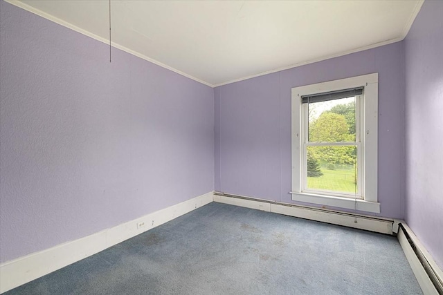 9 Green St, Brookfield, MA 01506 - empty room with carpet flooring, ornamental molding, baseboard heating, and baseboards