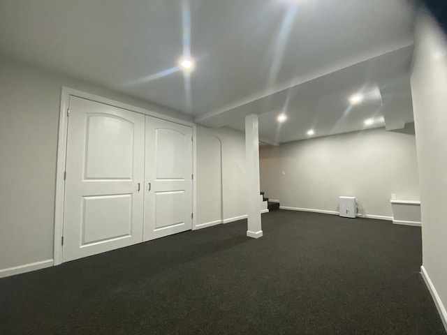 270 Sunderland Rd Unit 11, Worcester, MA 01604 - finished below grade area with baseboards, dark colored carpet, and recessed lighting