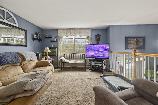 living area featuring carpet floors