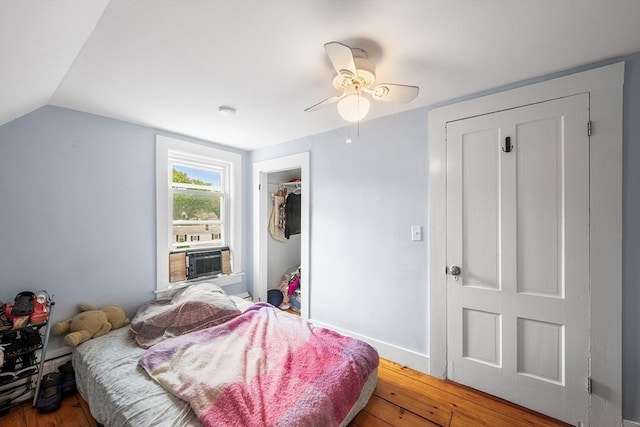 60 Lynnfield St, Lynn, MA 01904 - bedroom with wood-type flooring, vaulted ceiling, ceiling fan, baseboards, and cooling unit