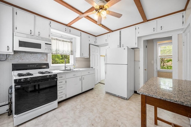 60 Lynnfield St, Lynn, MA 01904 - kitchen with white appliances, a sink, plenty of natural light, and a ceiling fan