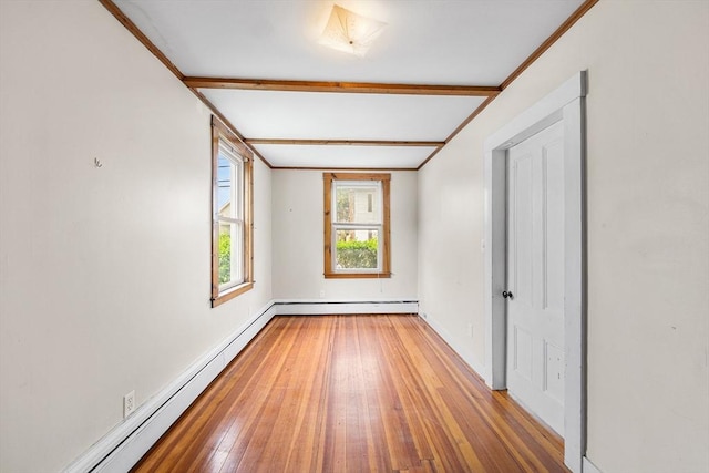 60 Lynnfield St, Lynn, MA 01904 - empty room with baseboard heating, hardwood / wood-style floors, crown molding, and baseboards