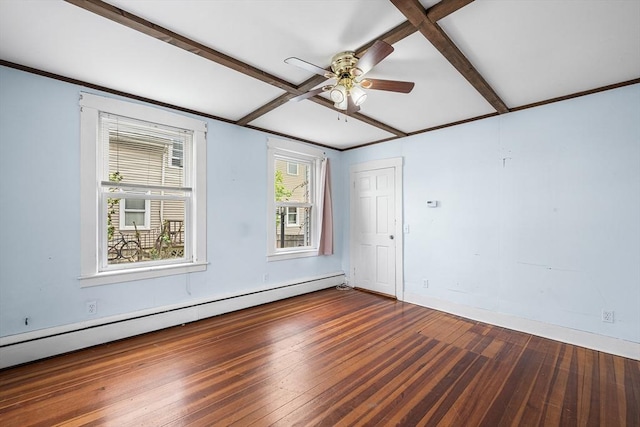 60 Lynnfield St, Lynn, MA 01904 - empty room with a baseboard radiator, wood-type flooring, and ceiling fan