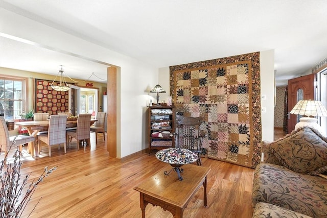 living room featuring light wood-style flooring