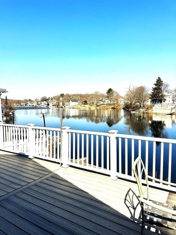 wooden deck with a water view