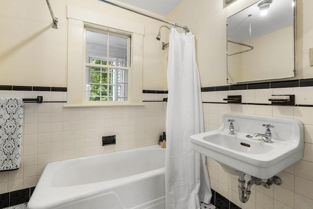 33 Wellington Ln, Belmont, MA 02478 - bathroom with tile walls, a sink, and wainscoting
