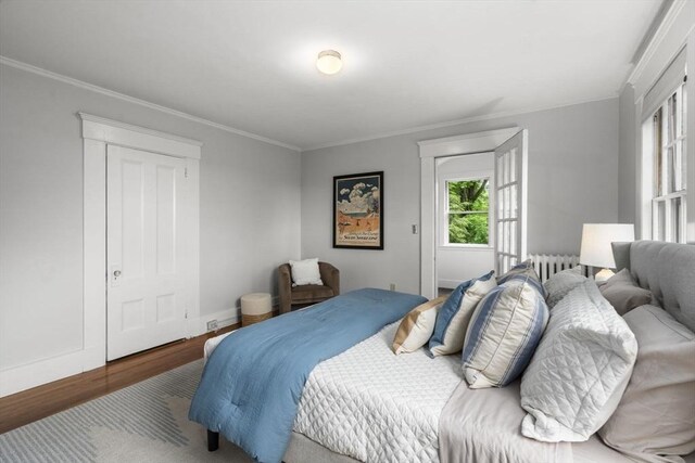 33 Wellington Ln, Belmont, MA 02478 - bedroom featuring ornamental molding, wood finished floors, baseboards, and radiator