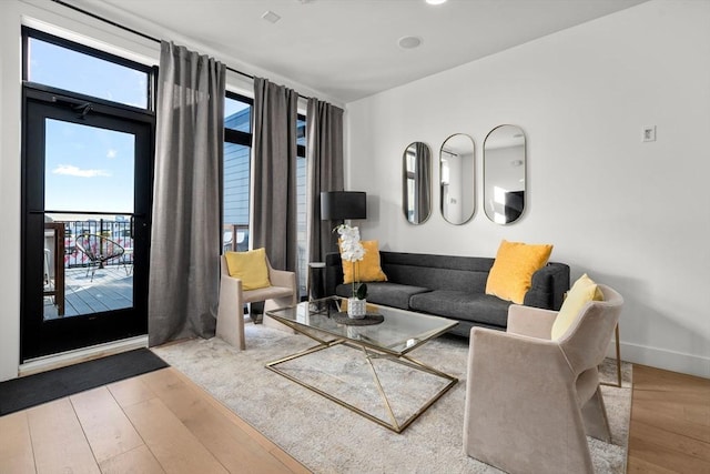 living room with light hardwood / wood-style floors