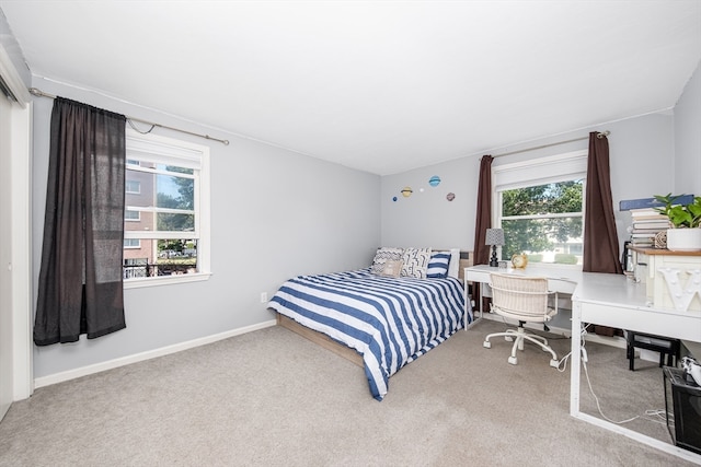 bedroom with carpet and multiple windows