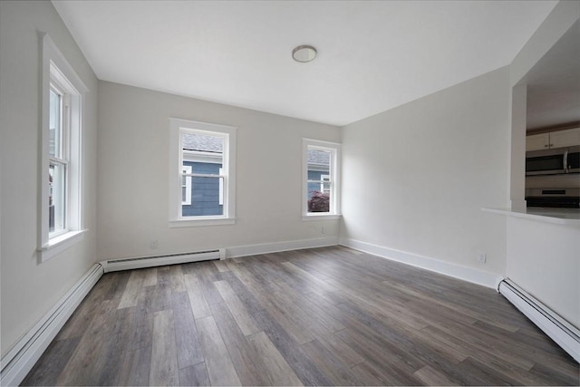 9 Garfield St, Dartmouth, MA 02748 - spare room featuring baseboard heating, dark wood-style floors, and baseboards