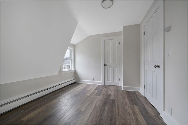 9 Garfield St, Dartmouth, MA 02748 - additional living space featuring a baseboard radiator, wood finished floors, vaulted ceiling, and baseboards