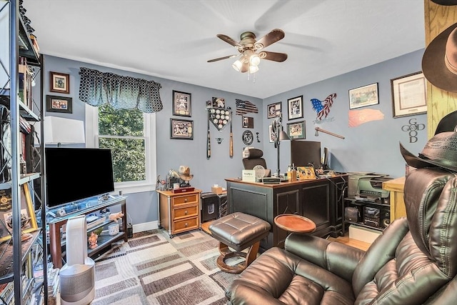 home office with ceiling fan