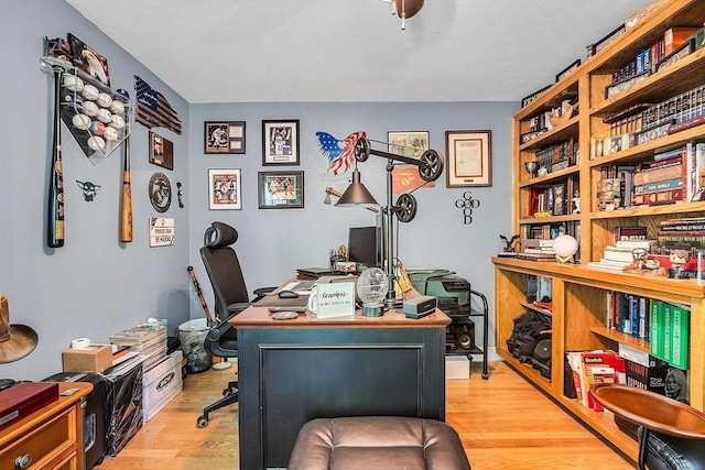 office with light wood-type flooring