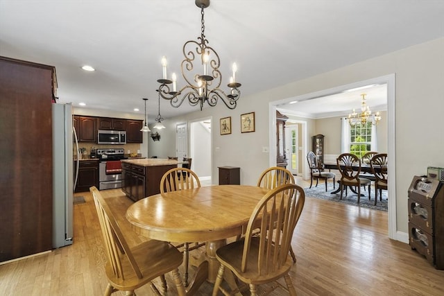53 Arnold Way, Uxbridge, MA 01569 - dining space featuring a chandelier, light wood-type flooring, and recessed lighting