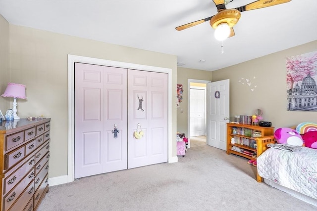 53 Arnold Way, Uxbridge, MA 01569 - bedroom featuring light colored carpet, a closet, and a ceiling fan