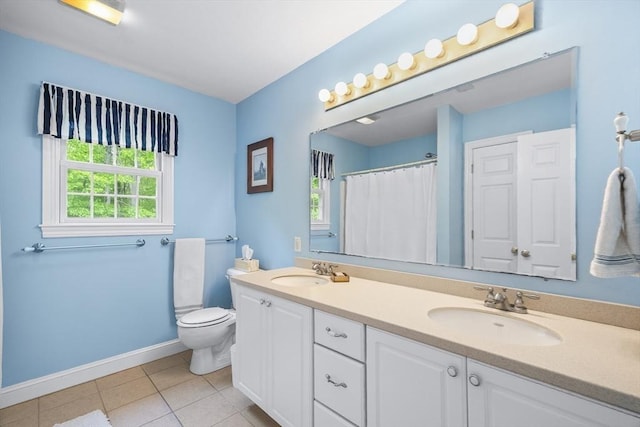 53 Arnold Way, Uxbridge, MA 01569 - full bathroom with double vanity, tile patterned flooring, and a shower with curtain