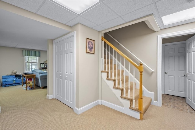 53 Arnold Way, Uxbridge, MA 01569 - staircase featuring carpet and a drop ceiling
