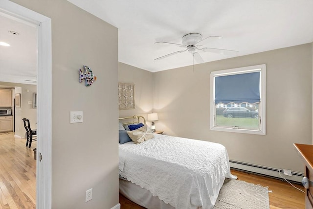 125 Seaview Dr, Plymouth, MA 02360 - bedroom with light wood-style flooring, a ceiling fan, and a baseboard radiator