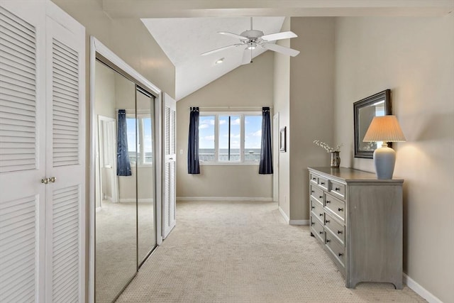 125 Seaview Dr, Plymouth, MA 02360 - corridor featuring baseboards, light colored carpet, and high vaulted ceiling