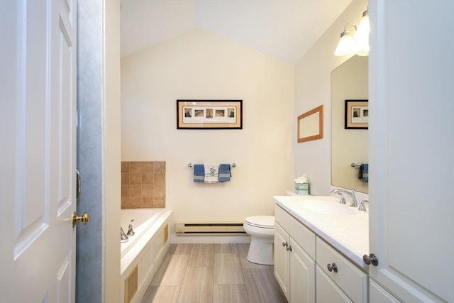 6 State Park Rd Unit 2, Hull, MA 02045 - full bath with baseboard heating, a bath, vanity, toilet, and lofted ceiling