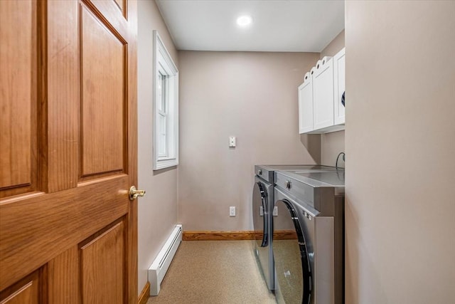 447 Coy Hill Rd, Warren, MA 01083 - washroom with a baseboard radiator, washer and clothes dryer, baseboards, and recessed lighting