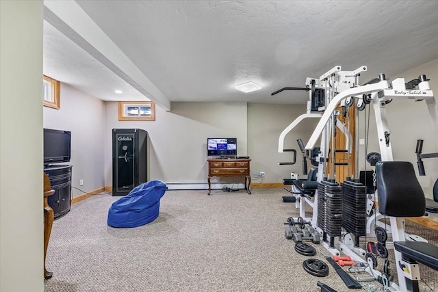 447 Coy Hill Rd, Warren, MA 01083 - workout area with carpet, baseboards, and a textured ceiling