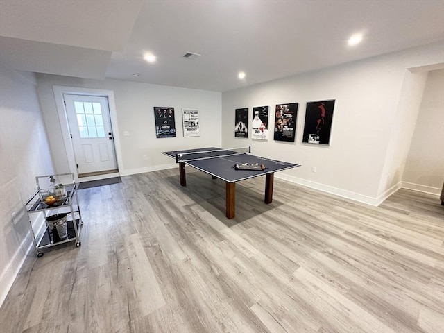 55 June Ln, Newton, MA 02459 - game room featuring light wood-style flooring, baseboards, and recessed lighting