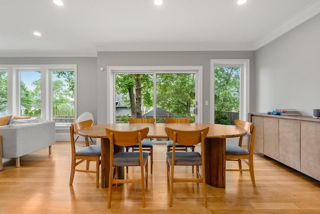 2 Rockwood Ter Unit 2, Newton, MA 02466 - dining room featuring healthy amount of natural light, light wood-style flooring, recessed lighting, and crown molding