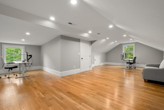 2 Rockwood Ter Unit 2, Newton, MA 02466 - office space featuring light wood finished floors, vaulted ceiling, baseboards, and recessed lighting