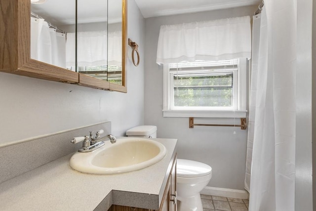 7 Cornish St, Carver, MA 02330 - full bathroom with toilet, vanity, baseboards, a shower with shower curtain, and tile patterned floors