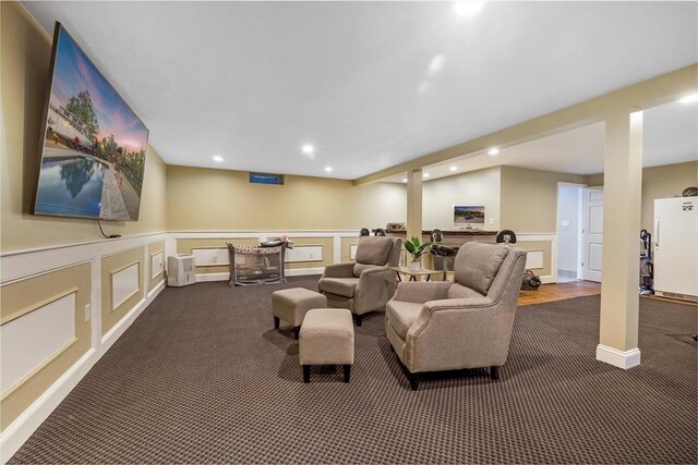 8 New Spencer Rd, Charlton, MA 01507 - cinema featuring carpet flooring, recessed lighting, wainscoting, and a decorative wall