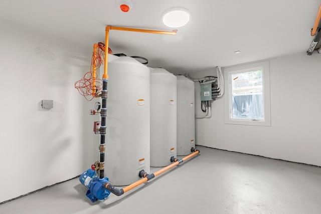 utility room featuring water heater