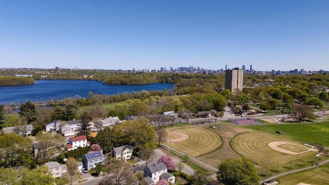 bird's eye view with a city view and a water view