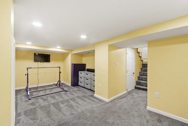 37 Gorham St, Chelmsford, MA 01824 - workout room with baseboards, carpet, and recessed lighting