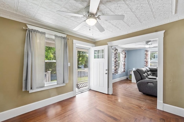 37 Gorham St, Chelmsford, MA 01824 - foyer entrance featuring a ceiling fan, an ornate ceiling, healthy amount of natural light, and baseboards