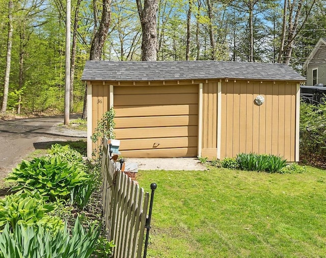 garage with a storage unit