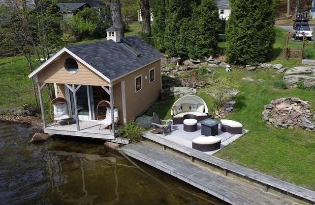 dock with a yard and a wooden deck