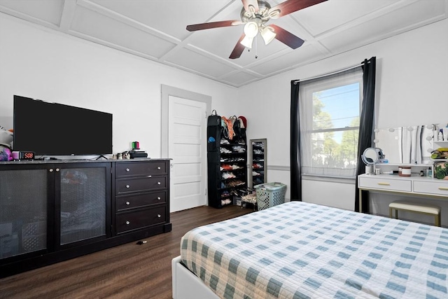 73 Lincoln Ave, Saugus, MA 01906 - bedroom featuring dark wood-style flooring, coffered ceiling, and ceiling fan