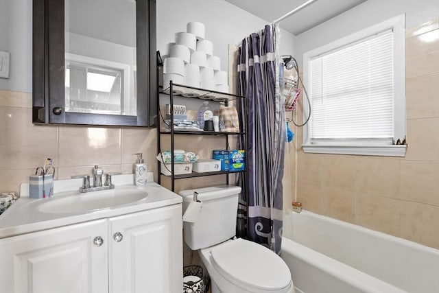 73 Lincoln Ave, Saugus, MA 01906 - bathroom with toilet, shower / bath combination with curtain, vanity, and decorative backsplash