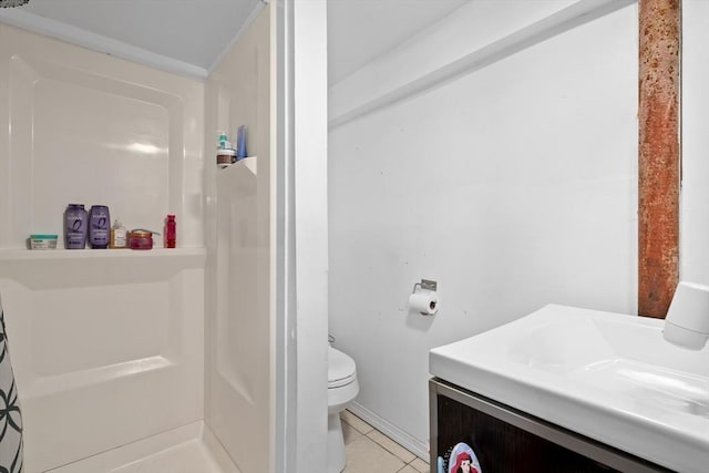 73 Lincoln Ave, Saugus, MA 01906 - bathroom with toilet, tile patterned floors, vanity, and a shower