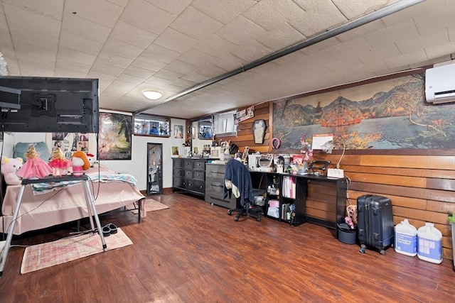 73 Lincoln Ave, Saugus, MA 01906 - home office with wood finished floors, an AC wall unit, and wooden walls