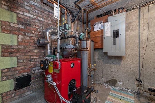 utility room featuring water heater and electric panel