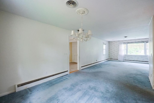 33 Page Rd, North Attleboro, MA 02760 - unfurnished dining area featuring a baseboard radiator, a chandelier, carpet, and a baseboard heating unit