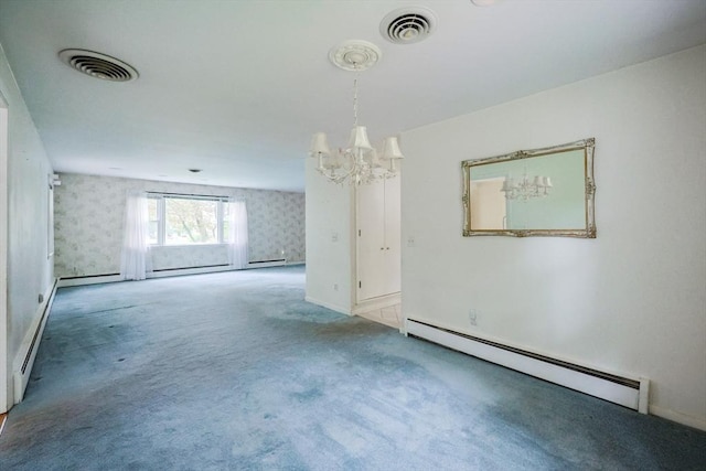 33 Page Rd, North Attleboro, MA 02760 - carpeted spare room with a baseboard radiator, a chandelier, and wallpapered walls
