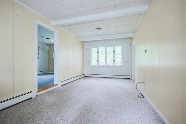 33 Page Rd, North Attleboro, MA 02760 - spare room with a baseboard radiator, beamed ceiling, and wood walls