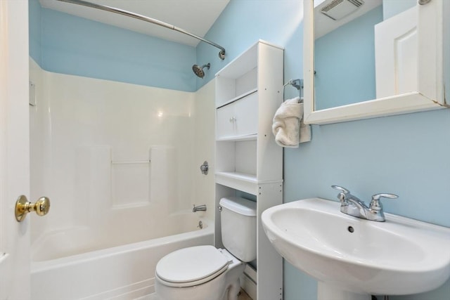 full bathroom with bathtub / shower combination, sink, and toilet