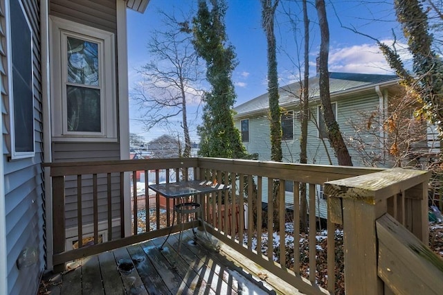 view of snow covered deck